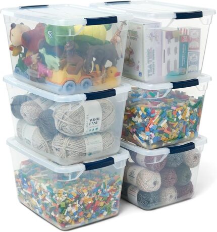Rubbermaid Cleverstore Clear 32 Qt, 6 Pack Stackable Plastic Storage Bins with Lids
